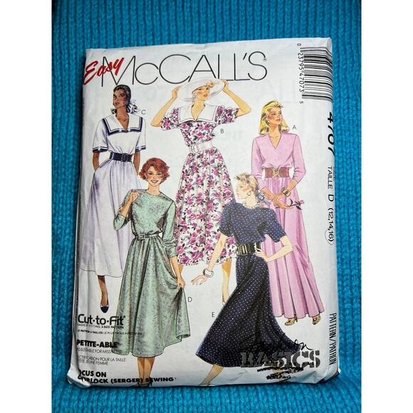 McCalls pattern 4707 Dress fit and flare sailor collar 1980s size 12 14 16 - Picture 1 of 5